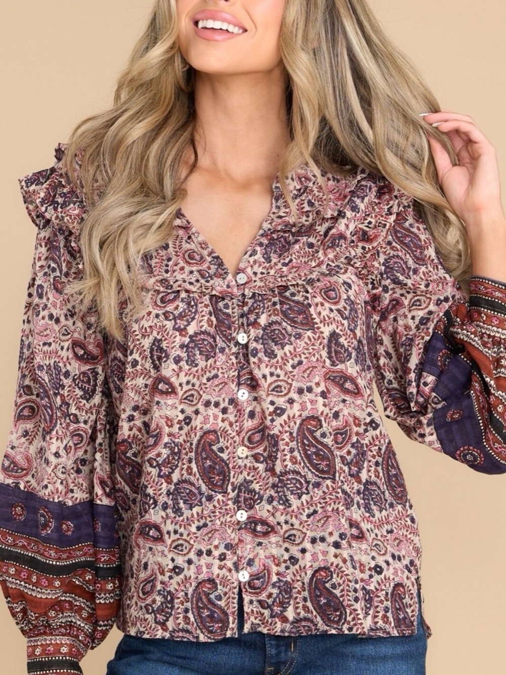 Cleobella Organic Cotton Samara Blouse in Laurel Paisley Floral Print XL